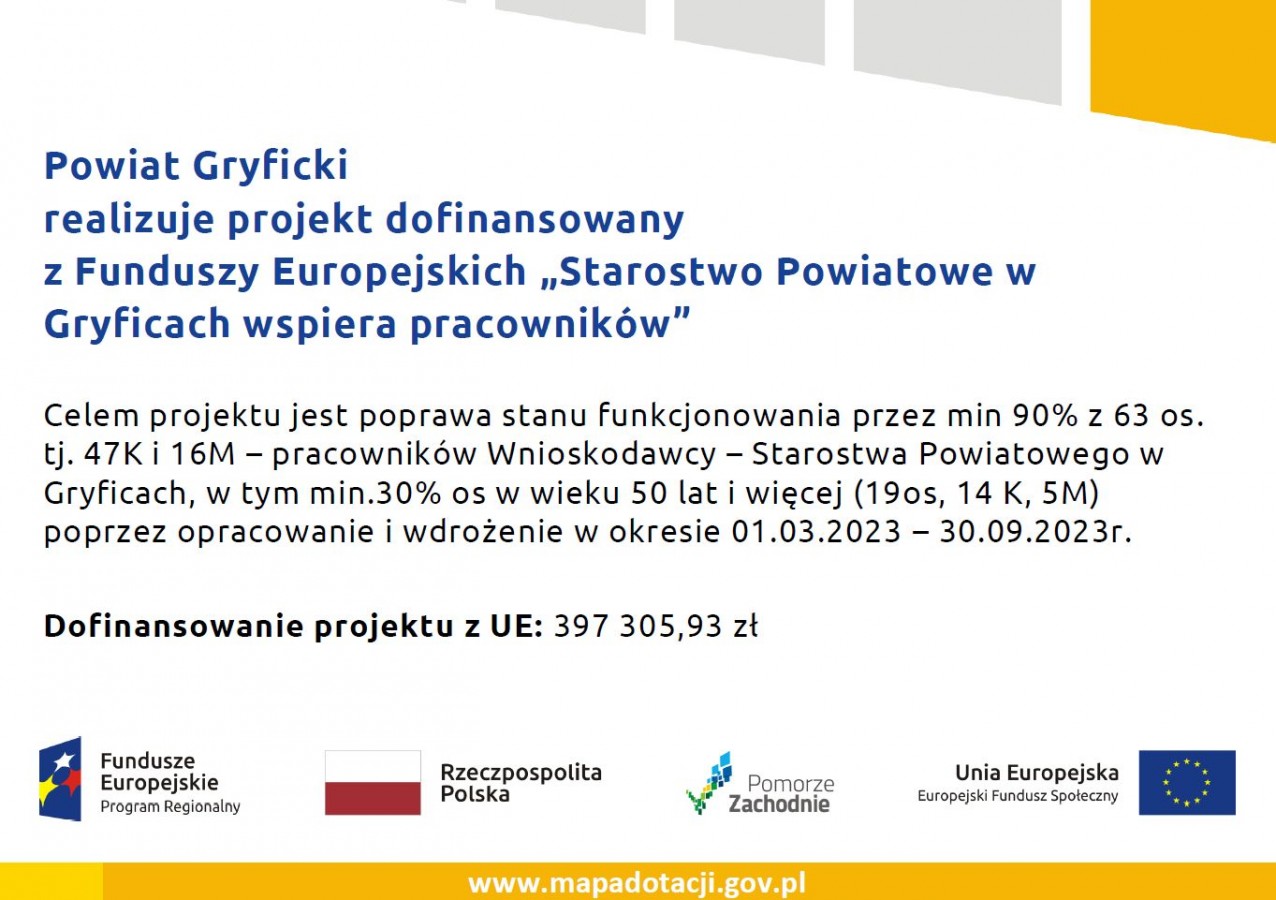 Powiat Gryficki pozyskał dofinansowanie na realizację projektu 